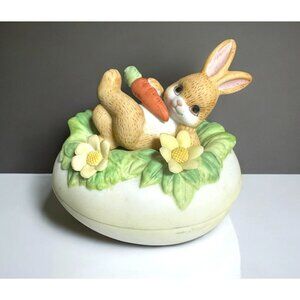 Vintage Lefton China Hand Painted Bisque Bunny Egg Trinket Box 1995 Geo Z